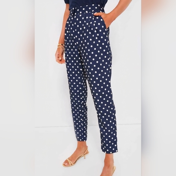Tuckernuck NWT SZ XL Pleated Polka Dot Cropped Pixie Pant Hi Rise Ankle Pants - Picture 1 of 14